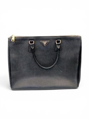 Prada Saffiano Large Galleria Double Zip Tote Black Leather Gold Hardware | COA